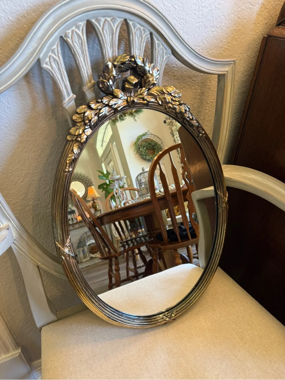 Vintage Ornate Gold Oval Wall Mirror Large